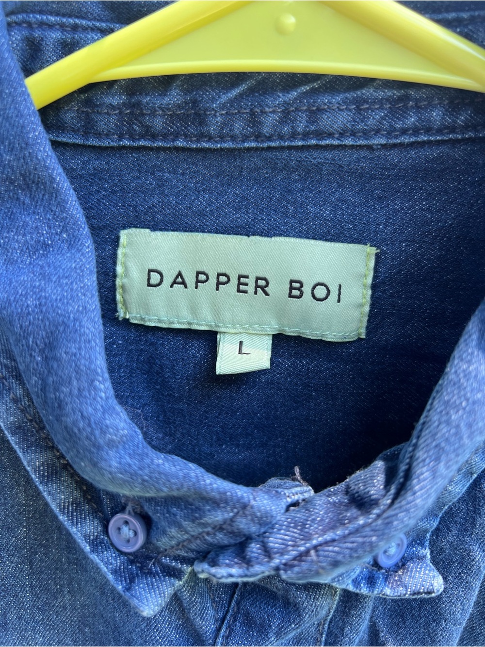 Dapper Boi - Any Gender Blue Denim Button-Up Shirt - Picture 3 of 5